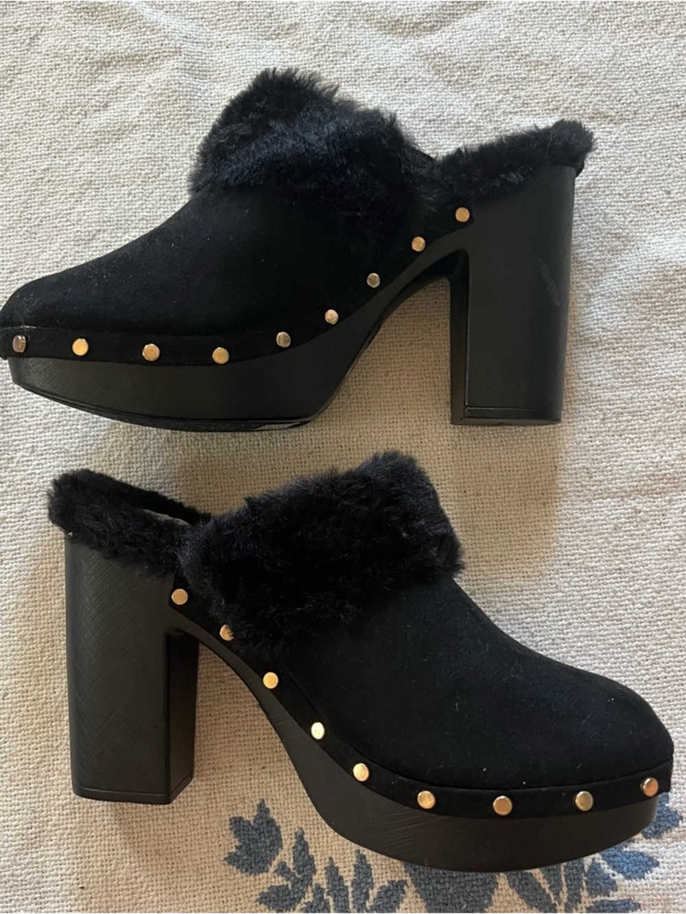 vintage faux fur lined embellished high heels almost new sz 8.5